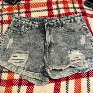 High rise acid wash jean shorts